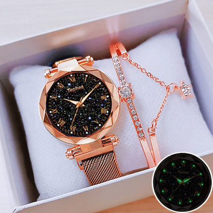 Starry Sky Magnetic  Luminous Wrist Watches Set With Bracelet Box