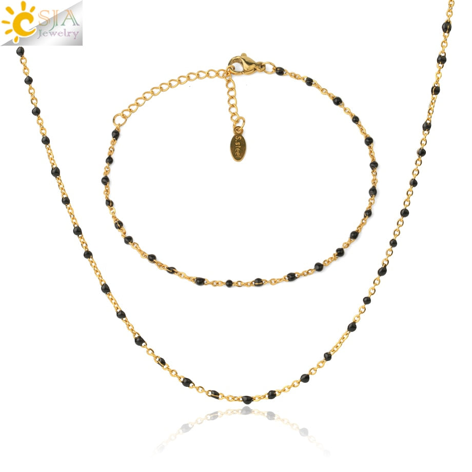 CSJA Gold Color Thin Stainless Steel Bracelets Necklaces for Women Jewelry Sets 2022 Bijoux Collier Acier Inoxydable Femme S739