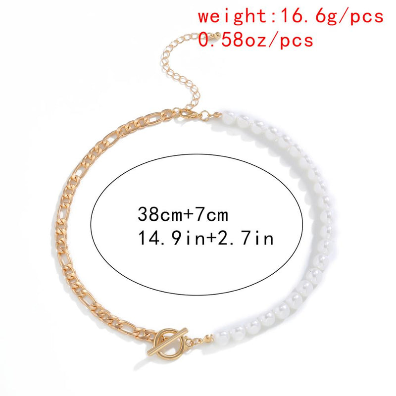 Goth Baroque Pearl Toggle Clasp Chain Necklace Women Wedding Collares Minimalist Circle Lariat Choker Necklaces