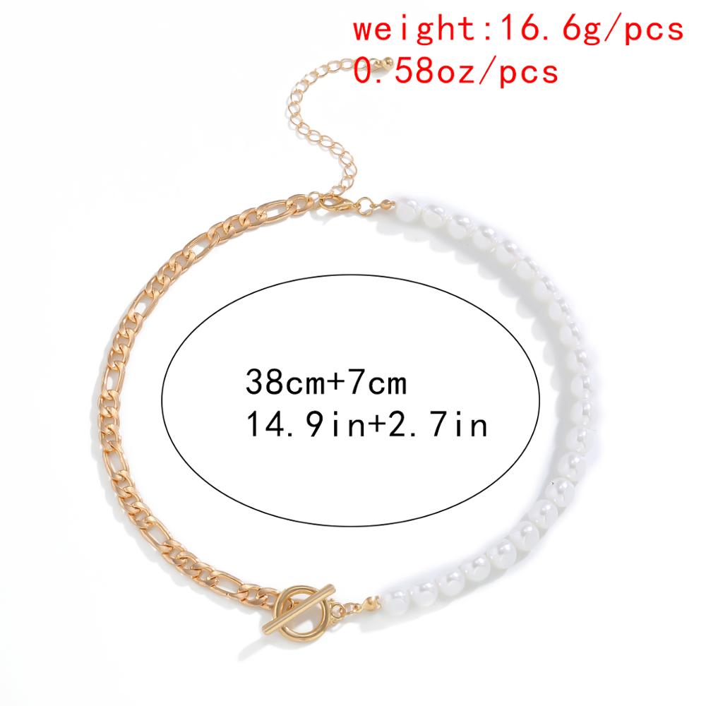 Goth Baroque Pearl Toggle Clasp Chain Necklace Women Wedding Collares Minimalist Circle Lariat Choker Necklaces