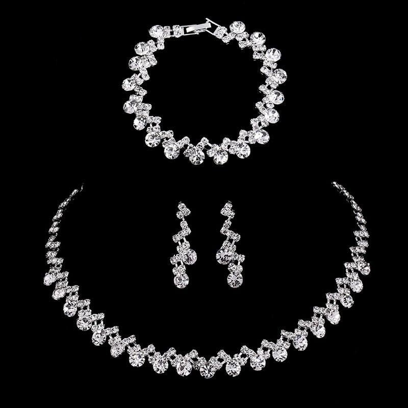 TREAZY Silver Color Rhinestone Crystal Bridal Jewelry Sets for Women Necklace Earrings Bracelet Set Wedding Jewelry Accessories