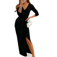 Dress Women 2021 v-neck long sleeve autumn new split evening dress spot Dresses Casual Vestidos GHH21689