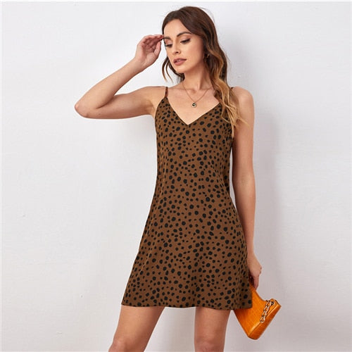 Brown All Over Print Cami Dress Women