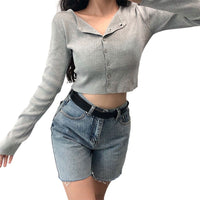 Knitted Sweater Cardigan Long Sleeve Pull Crop Tops