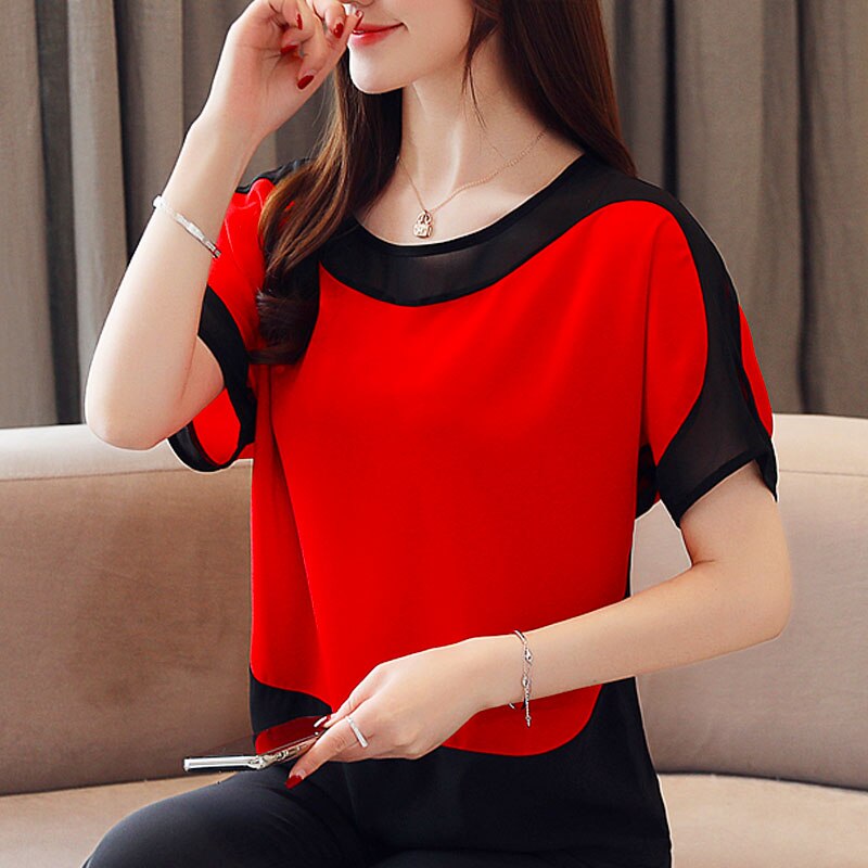 Solid Short O-Neck Batwing Sleeve women blouse