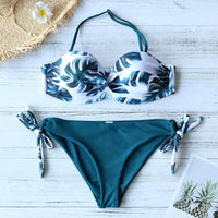 New Leaves Print Bikini Women Push Up Bikini Set Bandeau Swimwear Bathing Suit Brazilian
