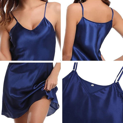 Satin Nightgown Lady Sexy Spaghetti Strap Night Dress Nighties Sleeveless Sleepwear