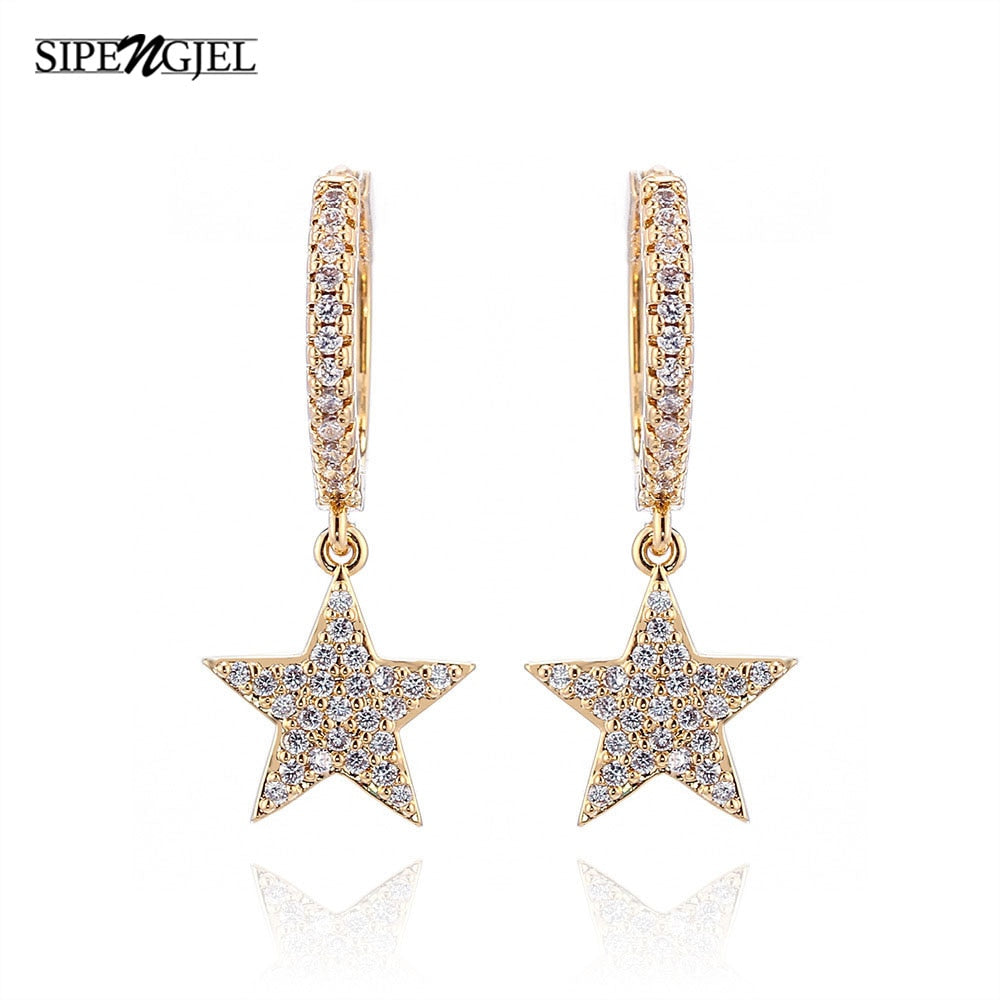 Star Earrings Top Quality Cz Crystal Gold Hoop Earrings For Women