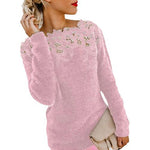 Floral Lace Long Sleeve Sweater Solid Color