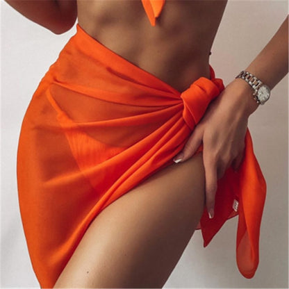 iTranyee Sexy Women Chiffon Swimwear Pareo Scarf Cover Up Wrap Kaftan Sarong Beach Wear Candy color Bikinis Cover-Ups Skirts y2k