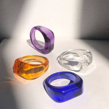 Colourful Transparent Resin Acrylic Rhinestone Geometric Square Round Rings Set for Women Jewelry Travel Gifts