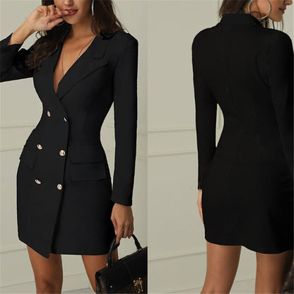 Women Elegant Blazer Dress Office Casual White Black Dresses