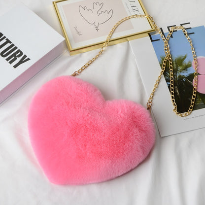 Faux plush heart-shaped shoulder bag