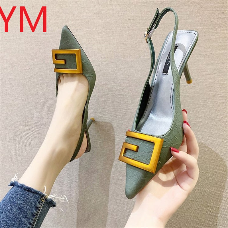 Slingback Sexy Women Pumps Fashion Ladies High Heels Shoes Soft Leather Heels Shoes Woman Pointed Toe Non-slip Brand Summer 2020
