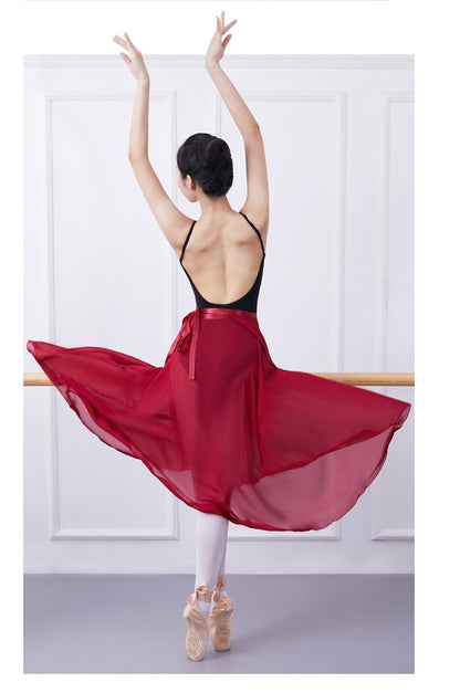 Long Chiffon Ballet Skirts Adult Ballroom Dance Skirt Black Burgundy Ballet Costume Waist Tie Dress