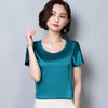 Plus Size Silk O-neck Sling Top Satin Short Sleeve Stretch Shirt Solid Blouse Womens Tops and Blouses Summer Women Shirts 2126