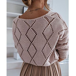 Women Long-sleeved Knit Sweaters Office Lady V-Neck Hollow Loose Jumper Pullovers