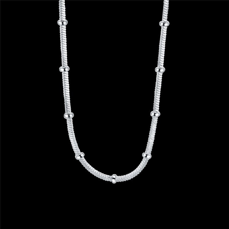 Pure Silver 925 Jewelery Sets For Women 2mm Bead Snake Chain Bracelet &amp; Necklace 2020 New Fashion Jewelry 2pcs Set Accesories