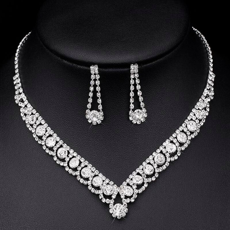 TREAZY Statement Crystal Bridal Jewelry Sets Fashion Rhinestone Choker Necklace Earrings African Wedding Jewelry Sets for Women