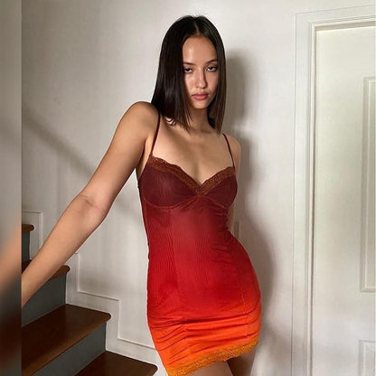 Orange Sexy Sling Sleeveless V Neck Clothing Lady Casual Slim Mini Dresses