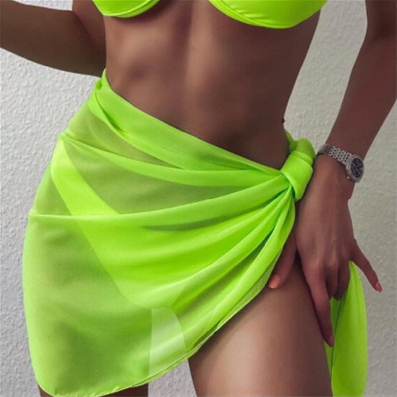 iTranyee Sexy Women Chiffon Swimwear Pareo Scarf Cover Up Wrap Kaftan Sarong Beach Wear Candy color Bikinis Cover-Ups Skirts y2k