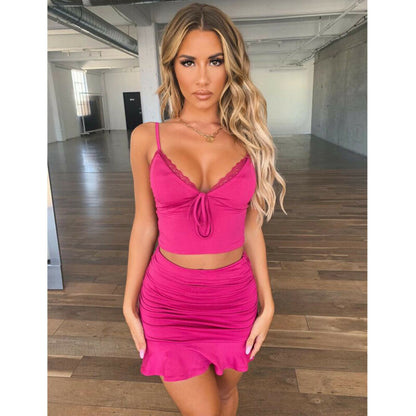 2020 Sexy Two Piece Crop Top and Skirt Set Women Summer Bandage Sets Clothes 2 PCS Bodycon  Dress Party Sundress Street Wear