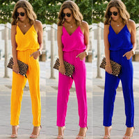 Women 2022 Summer New Arrival Fashion Solid Color Tunic V-neck Romper Jumpsuit Sexy Sling Jumpsuit With Pockets Jumpsuit Mujer