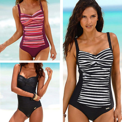 One Piece Swimsuit Plus Size Swimwear Classic Vintage Bathing Suits Beachwear Backless Slim Swim Wear M~2XL