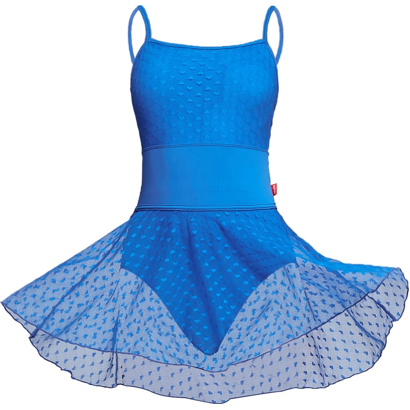 Adult Dance Lace Skirted Leotard Camisole Ballet Costume Blue Nylon Ballerina Dresses