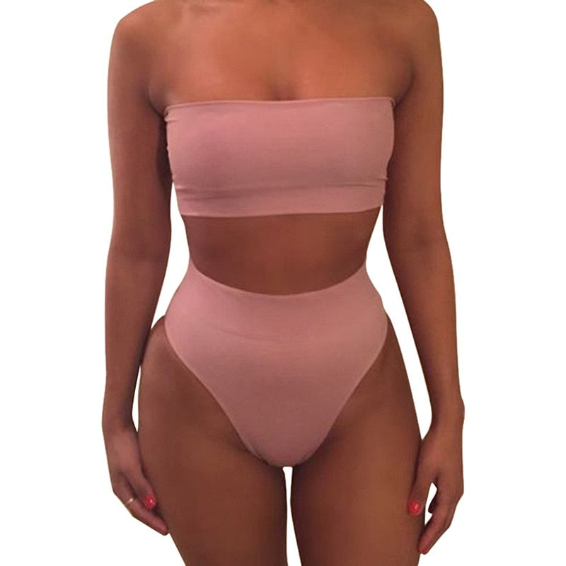 Solid Bikini Brazillian Swimsuit Women Bikini Set Sexy Off Shoulder Swimwear Female Swimming