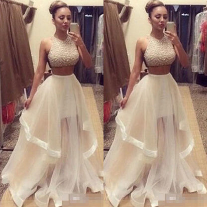 new style Fashion Hot Sexy Women Lady Two Piece Sequins Tulle Dresses Formal Evening Party Gown