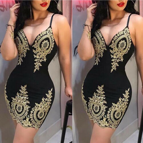 V-neck Sleeveless Embroidery Short Mini Dress