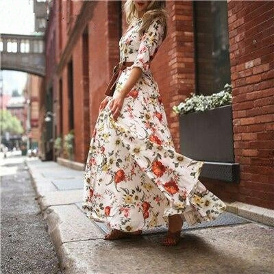 Floral Maxi Dress Fresh Long Sleeve Party Dress