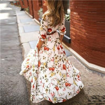Floral Maxi Dress Fresh Long Sleeve Party Dress