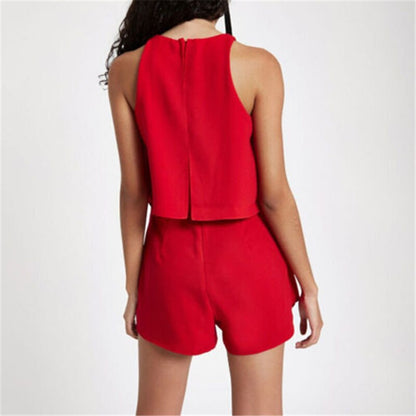 Wide Leg Shorts Sleeveless Solid Playsuit One-piece Costume Casual Fashion Female Clothes