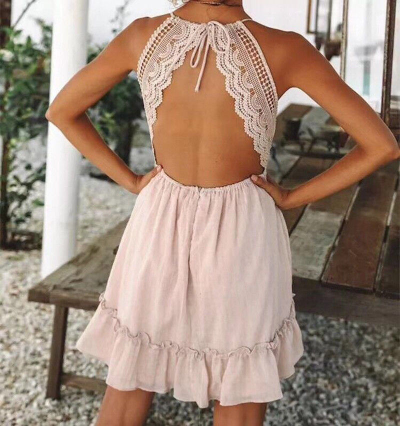 2019 Sexy Women Summer Lace Floral V-neck Mini Dress Evening Party Beach Dress Sundress Fashion Bandage Backless Bodycon Dresses