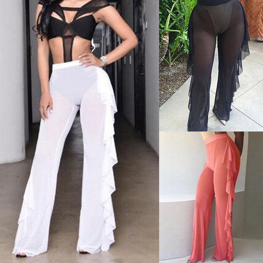 Sexy Women Bikini Cover Up Mesh Sheer See Through Plus Size Swimwear Bathing Pants Trousers Swimsuit Beachwear Swimming Suit