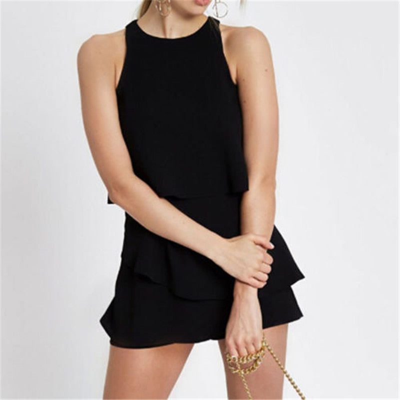 Wide Leg Shorts Sleeveless Solid Playsuit One-piece Costume Casual Fashion Female Clothes
