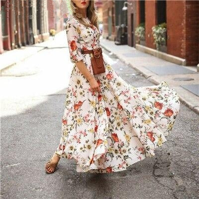 Floral Maxi Dress Fresh Long Sleeve Party Dress