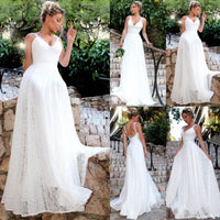 Backless Women Lace Formal Wedding Bridesmaid Long Party Ball Gown Dress