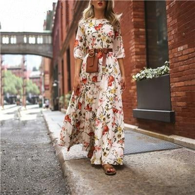 Floral Maxi Dress Fresh Long Sleeve Party Dress