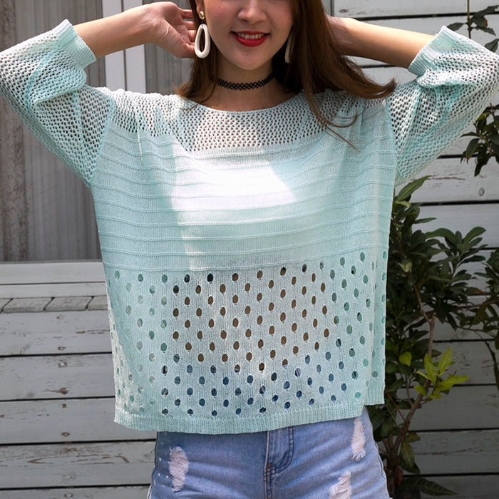 Hollow Out Pull Knitted Causal Tops Ladies Knitwear Fashion Jumper Solid Women Pullovers