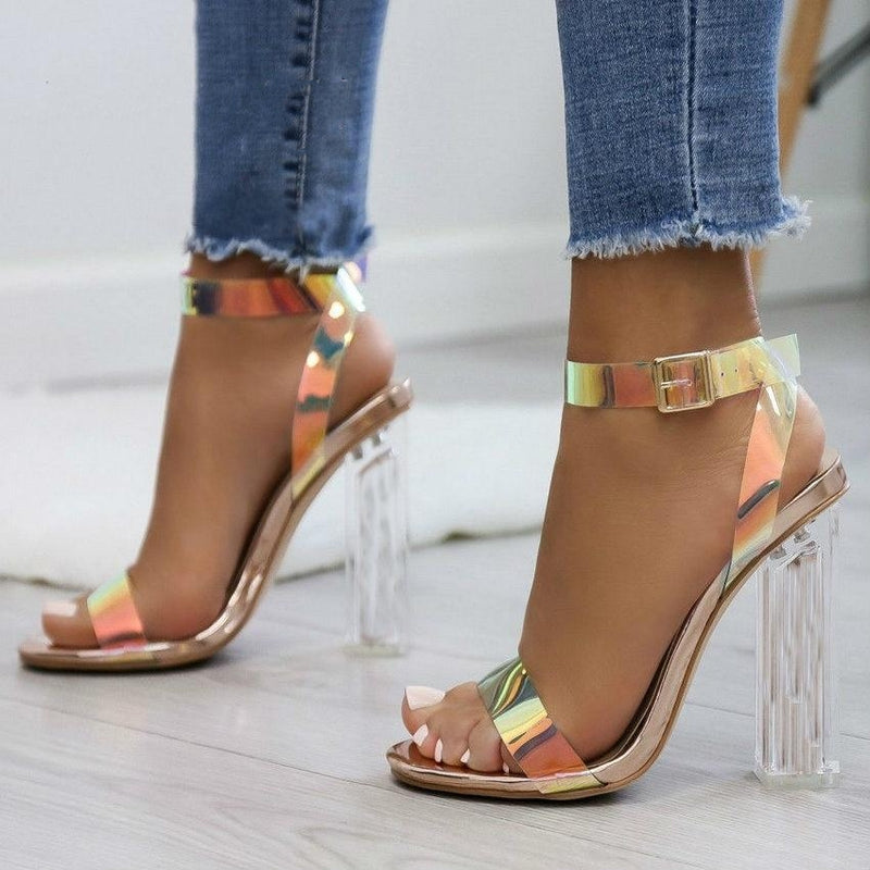 Simple Style PVC Clear Transparent Strappy Buckle Sandals High Heels Shoes