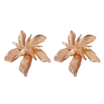 Metal Gold Flower ZA Big Earrings For Women