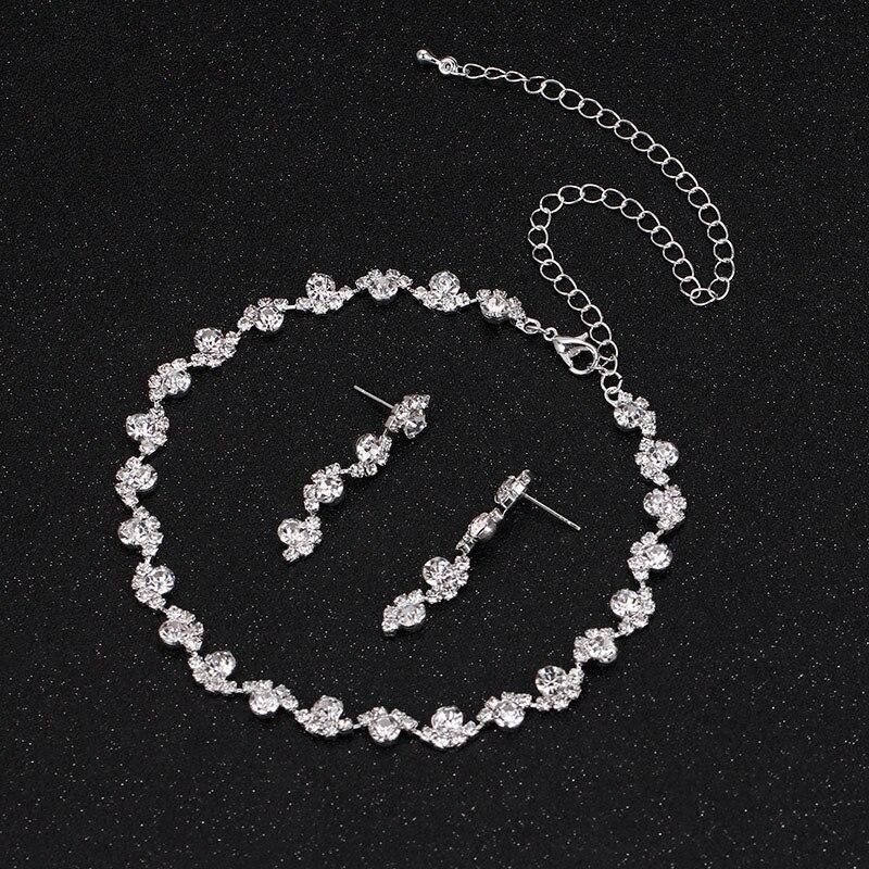 TREAZY Silver Color Rhinestone Crystal Waving Choker Necklace Earrings Set Bridesmaid Bridal Wedding Jewelry Sets