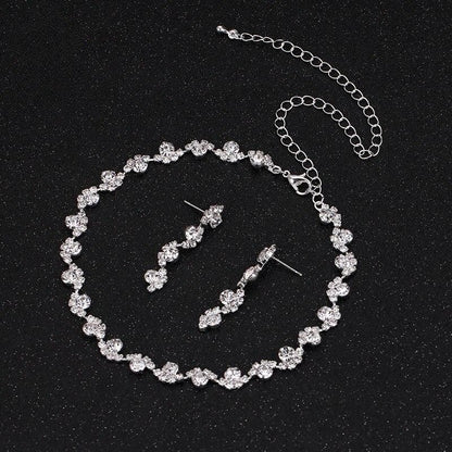 TREAZY Silver Color Rhinestone Crystal Waving Choker Necklace Earrings Set Bridesmaid Bridal Wedding Jewelry Sets