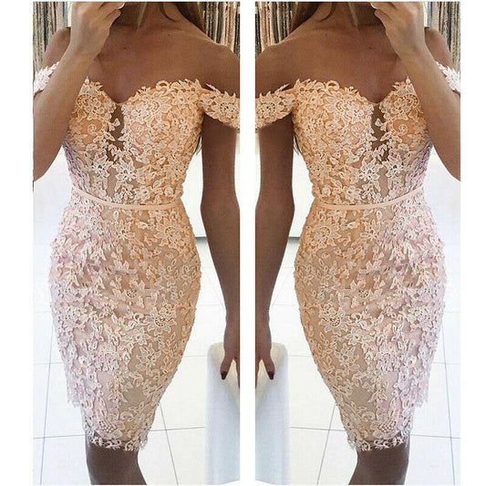 Summer Floral Lace Short Sleeve Sexy V Neck Bodycon Dresses