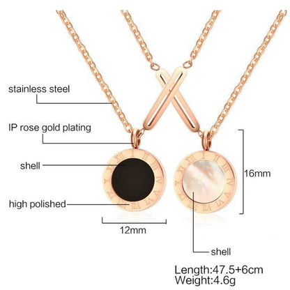 Fashion Women Necklace Stainless Steel Black White Shell Necklaces With Roman Numeral