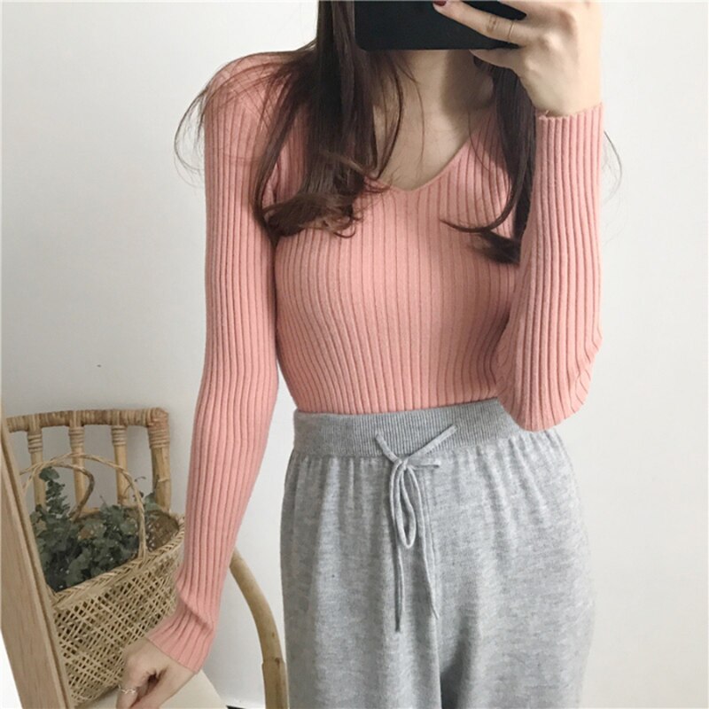 V Neck Sweater Knitted Fashion Sweaters