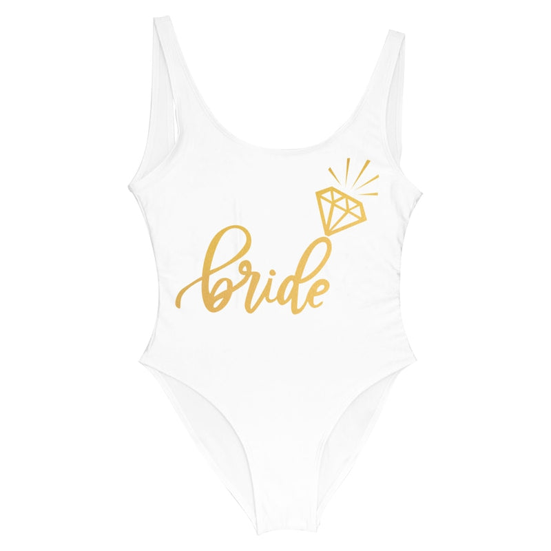 Bride Tribe Print One Piece Swimsuit For Women Bathing suit Lining Bikini Wedding Party Backless Beachwear Bikini
